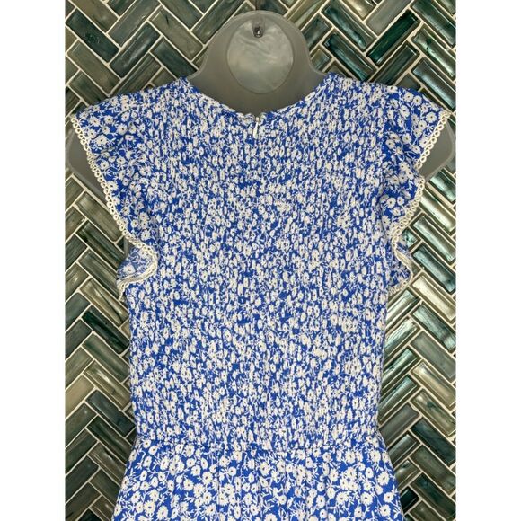 Nordstrom Lost + Wander Pick Me Blue White Floral Tiered Smocked Midi Dress S - Picture 7 of 12